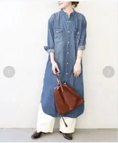 SHIPS Wrangler バンドカラー　デニムシャツワンピース