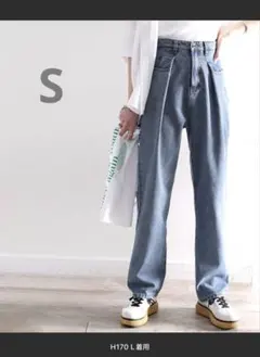 クラシカルエルフ ハイウエストデニム＆チノ タックワイドパンツ ブルー S