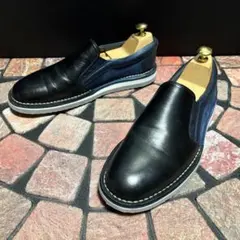 ランバンオンブルー　スリッポン　レザーシューズ ロゴ　25.0cm 黒　紺