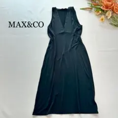 MAX&COノースリーブ ロングワンピース ブラック 深Vネック フレア 上品Mのサムネイル