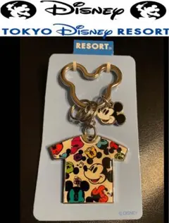 【未使用】ディズニー Disneyリゾート ミッキー顔総柄Tシャツ型キーホルダー