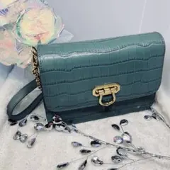 【美品】クロコダイル風2wayショルダーバッグ グリーン