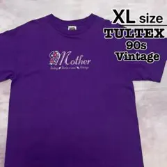 90s　USA古着　TULTEX　Tシャツ　XL　パープル　刺繍　花　フラワー
