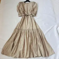 美品 anuans グロスシースルーティアードワンピース ロング リボン