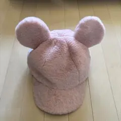 ディズニーリゾート　耳付き　ファーキャップ　ピンク　帽子