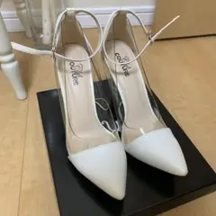 カナダブランド ホワイト ポインテッドトゥ クリアハイヒール 25cm
