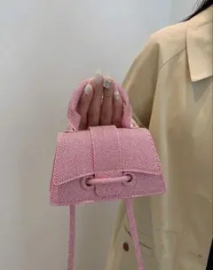 ストライプデザイン ピンクハンドバッグ