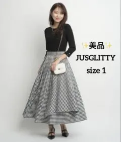 【美品】JUSGLITTY ギンガムチェック フレアスカート サイズ1のサムネイル
