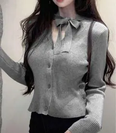 SHEIN ネックタイ付きカーディガン