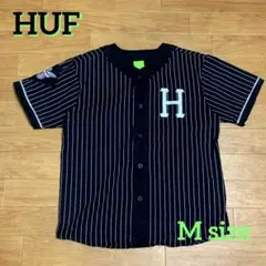 HUF ハフ ストライプ ベースボールシャツ ビッグロゴ刺繍 ワッペン