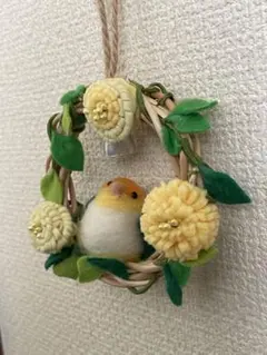 ハンドメイド 羊毛フェルト シマエナガ リース ハンドメイド - メルカリ