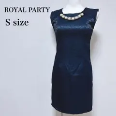 【ロイヤルパーティー】ビック パールビジュー 花柄刺繍 ドレス ワンピース 紺