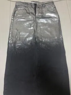 ZARA★ブラック×シルバー デニムスカート