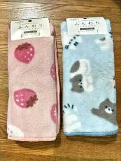 ふんわりフェイスタオル いちご柄 ゆるねこ柄 2枚セット