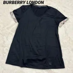 【極美品】バーバリーロンドン 半袖Tシャツ ノバチェック 袖折り返し 黒 1 S