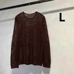 美品 ユニクロ レースクルーネックセーター ダークブラウン L