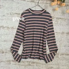 grove（グローブ）マルチボーダー　長袖リブトップス 【M】