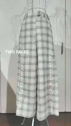 トゥーフェイシーズ　TWOFACES　ワイドパンツ　チェック　ブルー　美品