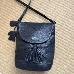 IBIZA黒レザーショルダーバッグ フリンジ付き