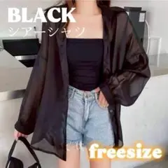 シアーシャツ 長袖 シフォン シースルーシャツ 透け感 無地 シンプル ブラック