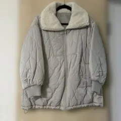 グレー ボア襟 キルティングジャケット