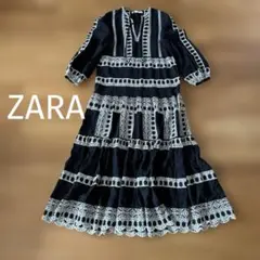 ZARA ザラ　刺繍　リネン　ロングワンピース　リゾート　ボリューミー