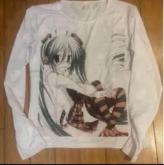 新品 初音ミク ロングTシャツ 長袖 白 アニメ 少女 グランジ ゴシック