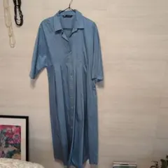 ZARA ライトブルー シャツワンピース 半袖