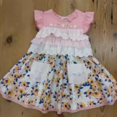 スーリー ワンピース 刺繍 リボン フリル フルーツ 花 ラベンダー 90cm 