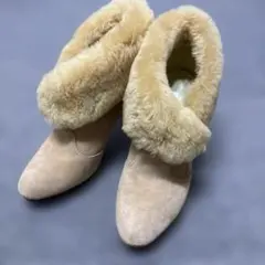 美品✨DIANA ファー付きショートブーツ　ハイヒール　スウェード生地　23