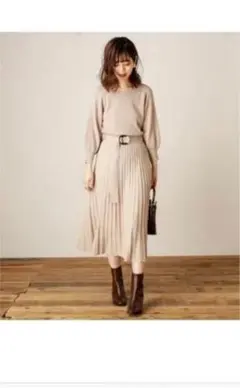 配色ニットプリーツワンピース