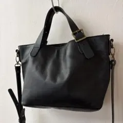 美品 牛革 リアルレザー 2wayバッグ ブラック