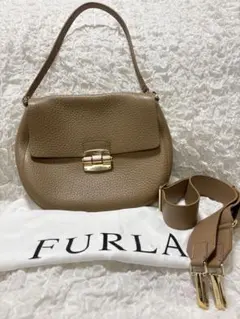 FURLA クラブ ショルダーバッグ 2way シボ革 スエード グレージュ