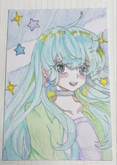 手描き　女の子　オリジナル　イラスト　原画