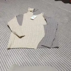 バイカラータートルネックケーブルニット