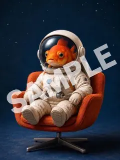 宇宙服で椅子に座る金魚 AIアート A4ポスター