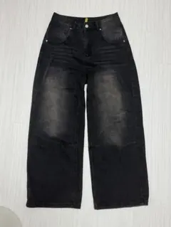 ブラックワイドレッグデニムパンツ