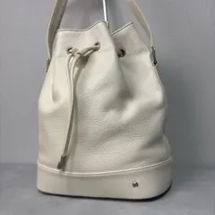 美品✨HALSTON ショルダーバッグ 巾着 レザー シボ革 ホワイト 白