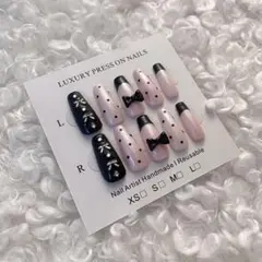 ネイルチップ　量産型　地雷系　スナ系　ワンホン　フレンチ　ピンク　リボン