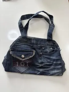 ハンドメイド　デニムブルー ハンドバッグ　 ビジュウ付き