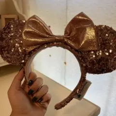ミニーマウス風 ピンクゴールド スパンコール カチューシャ