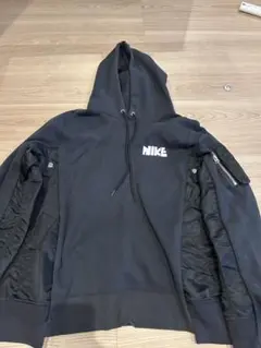 NIKE ✖sacai フードジップパーカー L ブラック ナイキ×サカイ オールブラック 2WAY ジップアップパーカー NIKE