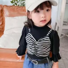 【新品未使用】長袖トップス＋ボーダービスチェセットブラック100サイズ