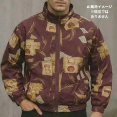 90s シルク総柄ブルゾン Sサイズ ワインレッド ヴィンテージジャケットEVR