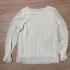 アイボリー プリーツデザイン 長袖ブラウス FREEサイズ
