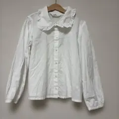 H&M フリル付きホワイト長袖シャツ 140