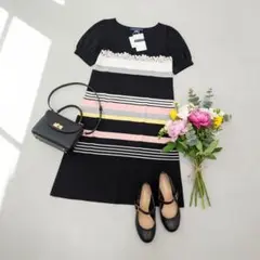 【新品タグ付】エムズグレイシー ニットワンピース 40 L ボーダー レース