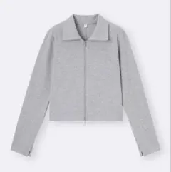 【新品】GU リブダブルジップカーディガン　Mサイズ 長袖 カットソー グレー