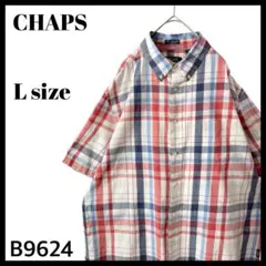 CHAPS チャップス 赤×紺 チェック柄 半袖シャツ BDシャツ メンズ Lのサムネイル