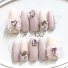 ネイルチップ フレンチガーリー リボン ピンク マグネットネイル 量産型 韓国